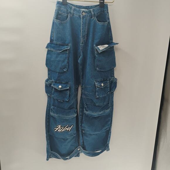 Fubu 05 x Forever 21 Baggy Jeans Sz S Wide Horseshoe Leg Grunge Raver Skater Y2K - Picture 4 of 11